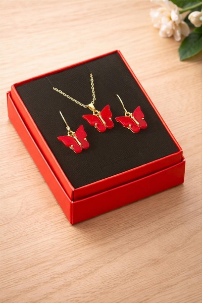 ZERO LAND Storozal Butterfly Polyester Boxed Necklace Set (61221) - Red