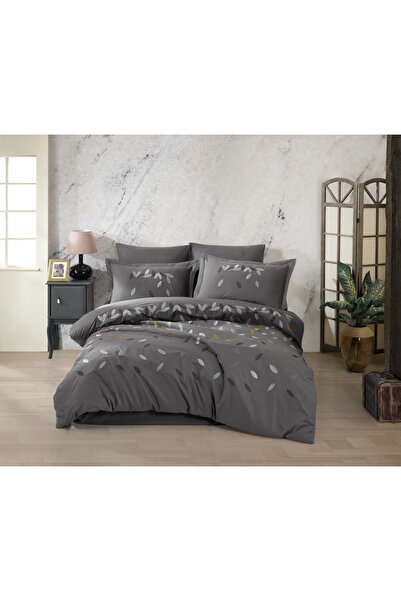 FIONNA.RO 100% Cotton Poplin HOBBY Duvet Cover Set - Grey With Embroidered Le...