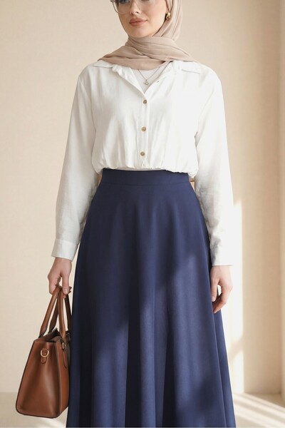 Modamorfo Εισαγόμενη ελαστική μέση, φούστα από κρεπ λύκρα - μπλε ναυτικό