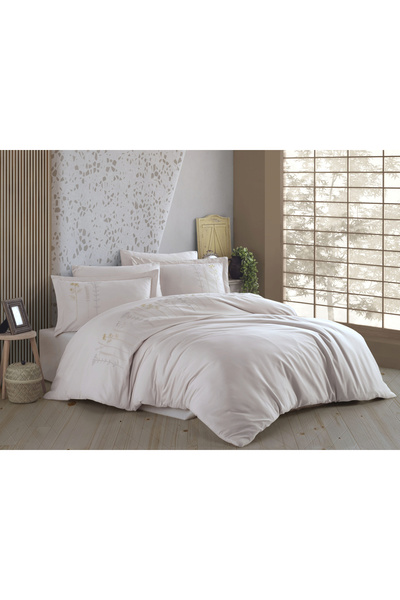 FIONNA.RO 100% Cotton Poplin HOBBY Duvet Cover Set - Cream With Embroidery