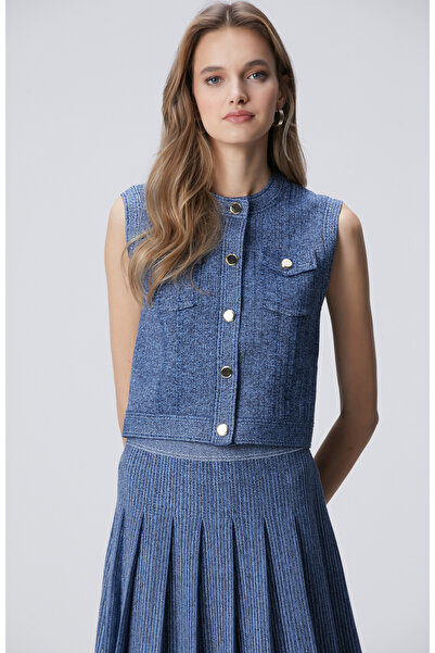 Network Indigo Simli Triko Yelek