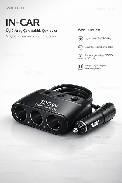 Voltico 120W Üçlü Araç Çakmaklık Çoğaltıcı
