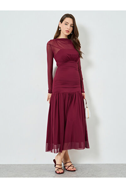 Styli Women Red Long Sleeve A-Line Maxi Dress