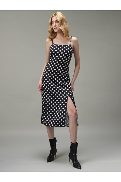 Outzidr By Styli Black Side Slit Satin Dress