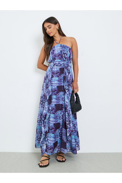 Styli Women Blue Printed Sleeveless A-Line Maxi Dress