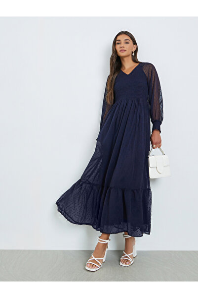 Styli Women Dobby Sheer Sleeve Maxi Dress