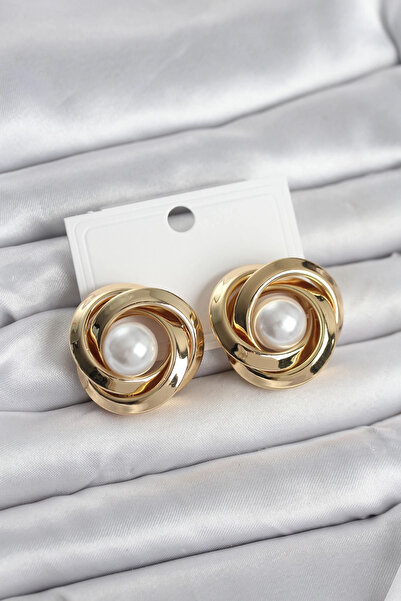 shopwave Brass Gold Color Spiral Model Pearl Women's Earrings