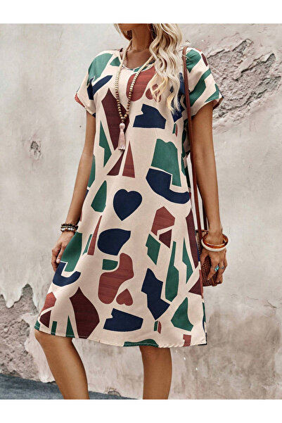 Take Two By Styli Women Color Block Short Sleeve Knee-Length Dress