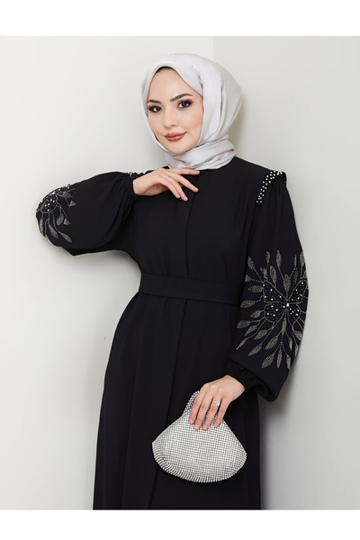 Take Two By Styli Black Patchwork Detail Long Sleeve Jalabiya