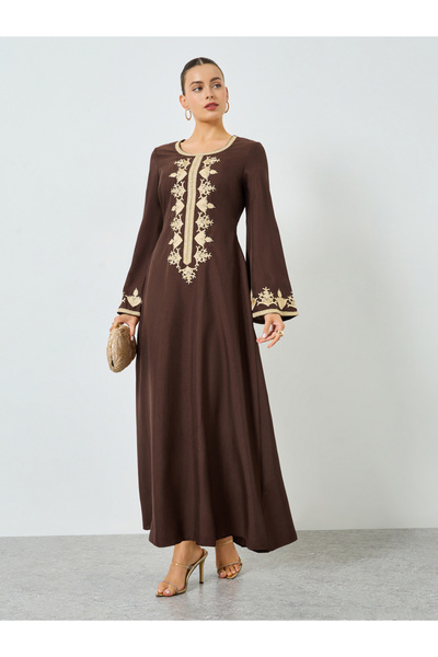 Take Two By Styli Brown Embroidered A-Line Jalabiya