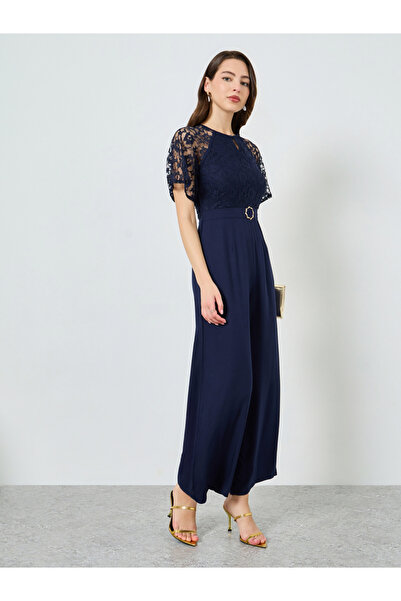 Styli Lace Insert Buckle Detail Wide Leg Jumpsuit