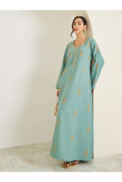 Amirah By Styli جلابيات خضراء مطرّز A-قَصّة على شكل A