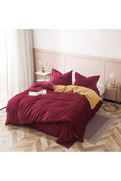FIONNA.RO Cocolino Embossed Duvet Cover Set Linen Solid Color - Burgundy/Yellow