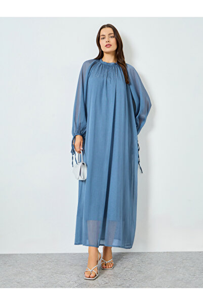 Take Two By Styli Blue Balloon Sleeve A-Line Maxi Dress