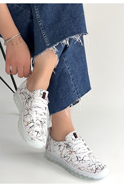 STUMBANNG Jiten White Patterned Leather Lace-Up Sports Shoes