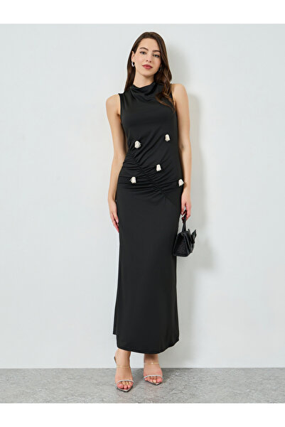 Styli Black Maxi Dress with Tassel Detail