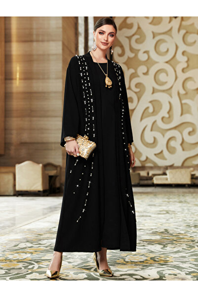 Take Two By Styli عباية نسائية بأكمام طويلة مزينة بأحجار الراين السادة