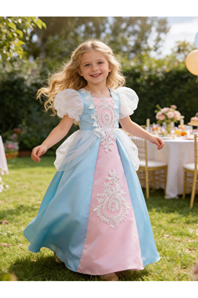 Take Two By Styli Blue Puff Sleeve Embroidered Dress