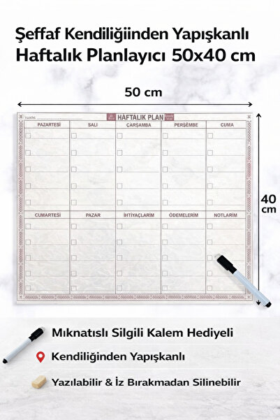 Hane Dostu Şeffaf Kendiliğinden Yapışkanlı Haftalık Planlayıcı & Mıknatıslı S...
