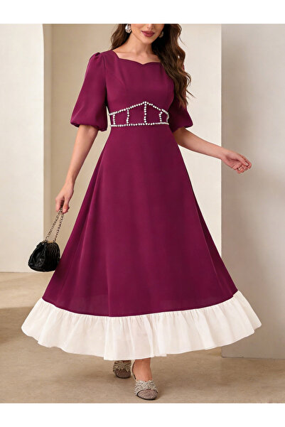 Take Two By Styli Purple Embellished Ruffle Hem Maxi Dress