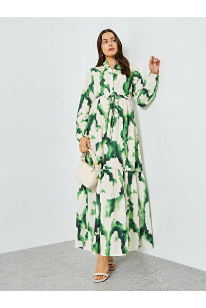 Take Two By Styli Green Floral Print Tiered Maxi Dress