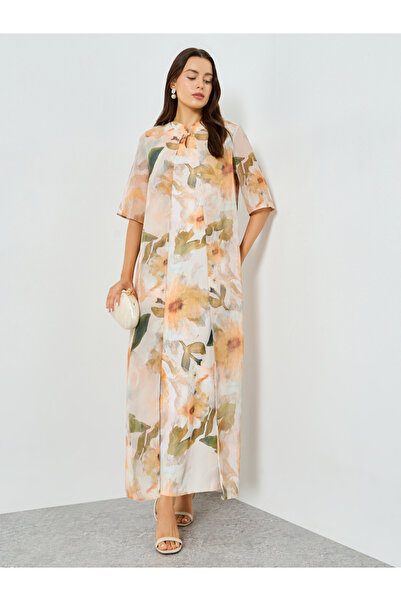 Take Two By Styli Floral Print Short Sleeve A-Line Maxi Dress