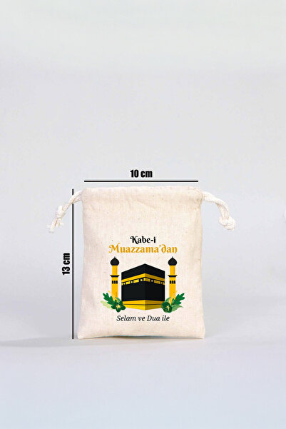 Pamusan Hac ve Umre Hediyelik Bez Kese 10x13 - Kabe-i Muazzama’dan Selam ve Dua ile 10 ADET