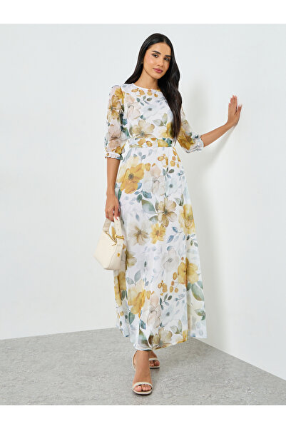 Styli Floral Print Organza A-Line Maxi Dress