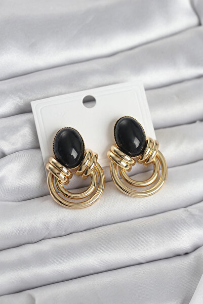 shopwave Brass Gold Color Black Stone Vintage Women's Earrings