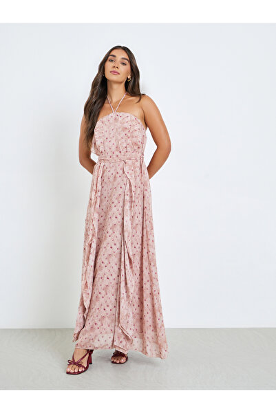 Styli Women Pink Polka Dot Ruffle Detail Sleeveless Maxi Dress