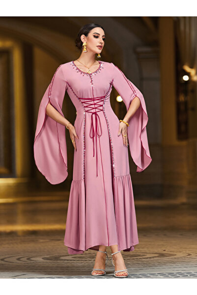 Take Two By Styli Women Pink Rhinestone Embellished Maxi Dress