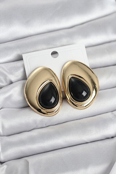 shopwave Brass Gold Color Black Stone Drop Model Vintage Women's Earrings