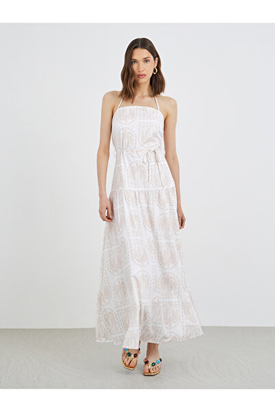 YouYan By Styli Printed Halter Neck Sleeveless A-Line Maxi Dress