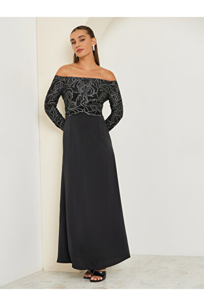 Styli Women Off Shoulder Embellished Maxi Party Dress