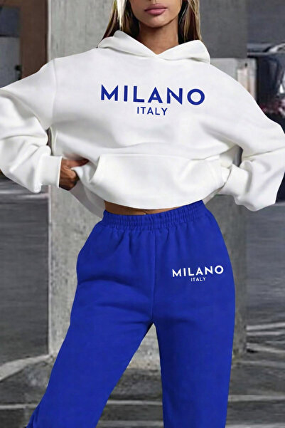 mercoledi Milano Printed Sweatshirt Top and Bottom Tracksuit Set Oversize Hooded