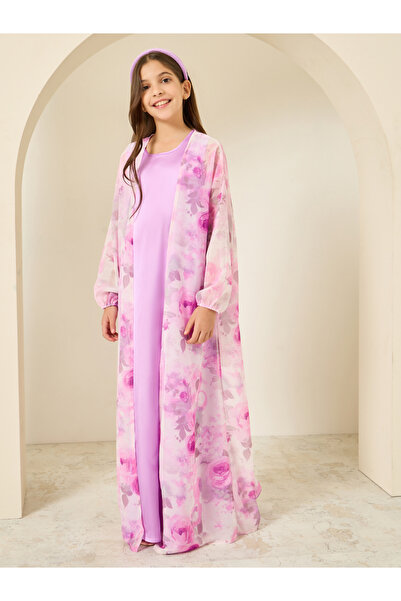 Styli Girls Lilac Printed Abaya with Inner Dress
