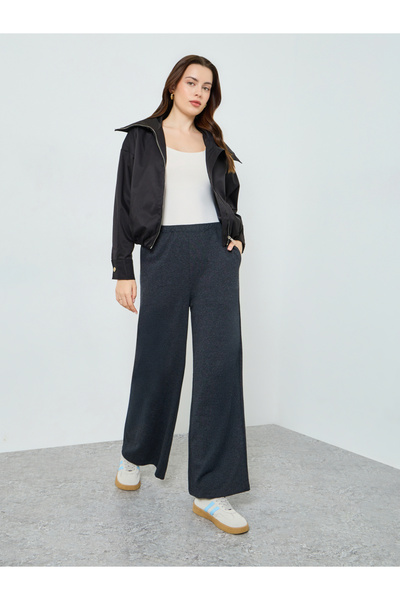 Styli Navy Blue Knitted Wide Leg Joggers