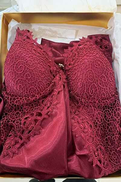 Carmella Silk Satin Lace Detailed Women's 2-Piece Nightgown and Robe Set Boxed