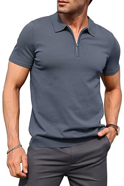 OEM Men's summer polo shirt, with zipper, gray S
