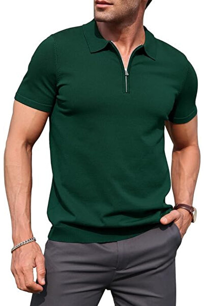 OEM Men's summer polo shirt, with zipper, green M