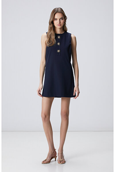 Network Lacivert Gold Aksesuarlı Mini Elbise