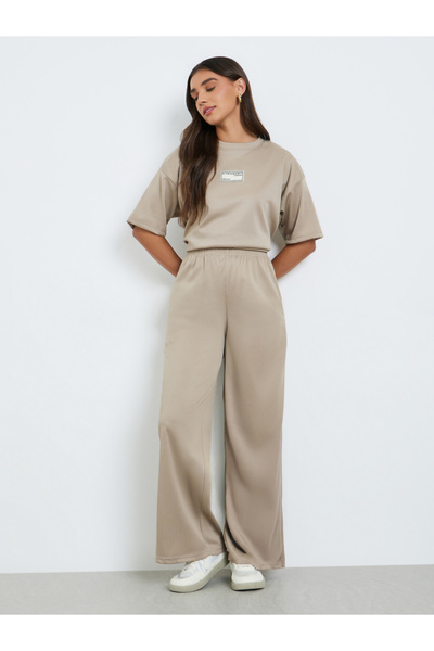 Styli Khaki Wide Leg Knit Joggers