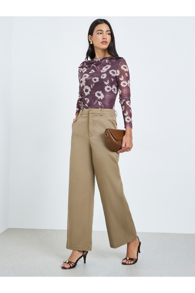 Styli Khaki Wide Leg Trousers