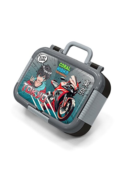 Coral High Kids Black Gray Nefti Anime Motorcycle Patterned Stainless Steel L...
