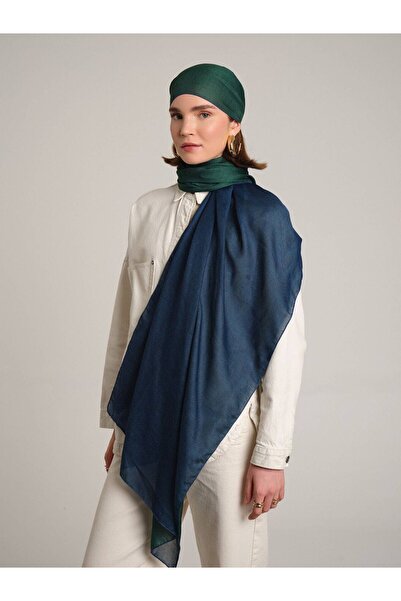 Ayshara Nazenin Plain Monogram Double-Sided Shawl - Navy Blue Green