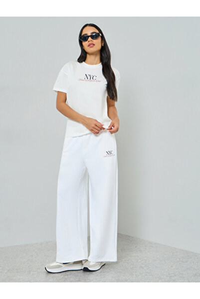 Styli White Wide Leg Joggers with Drawstring