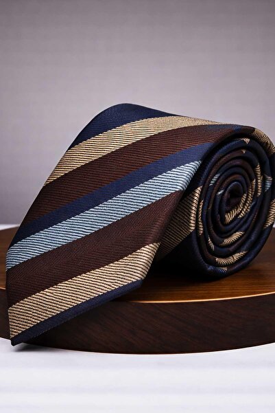 Kravatkolik Navy Blue - Beige Striped Tie