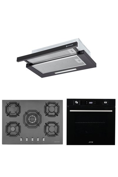 Eminçelik ve AFM Tech Marka / Empoli 5 Gözlü Siyah Ankastre Set (FM7700 + 22385 Wok + AS 1320 B60)