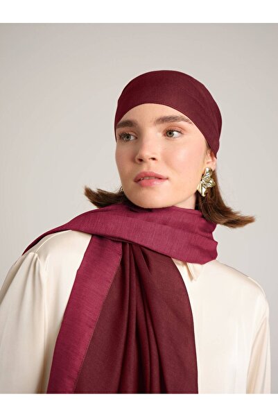 Ayshara Nazenin Plain Monogram Double-Sided Shawl - Dark Pink Tile