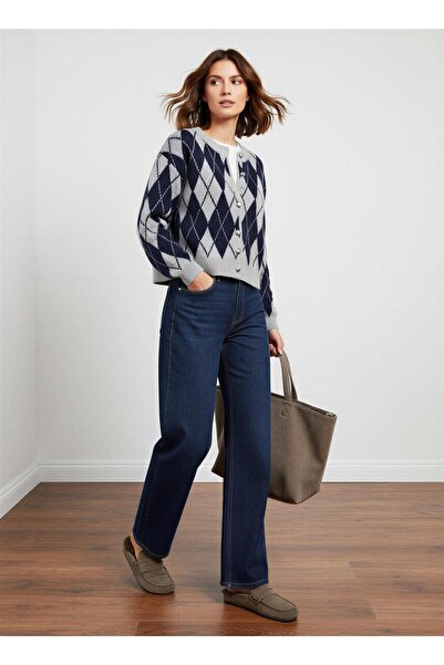 SHERIN Navy Blue Button Detailed Knitwear Cardigan